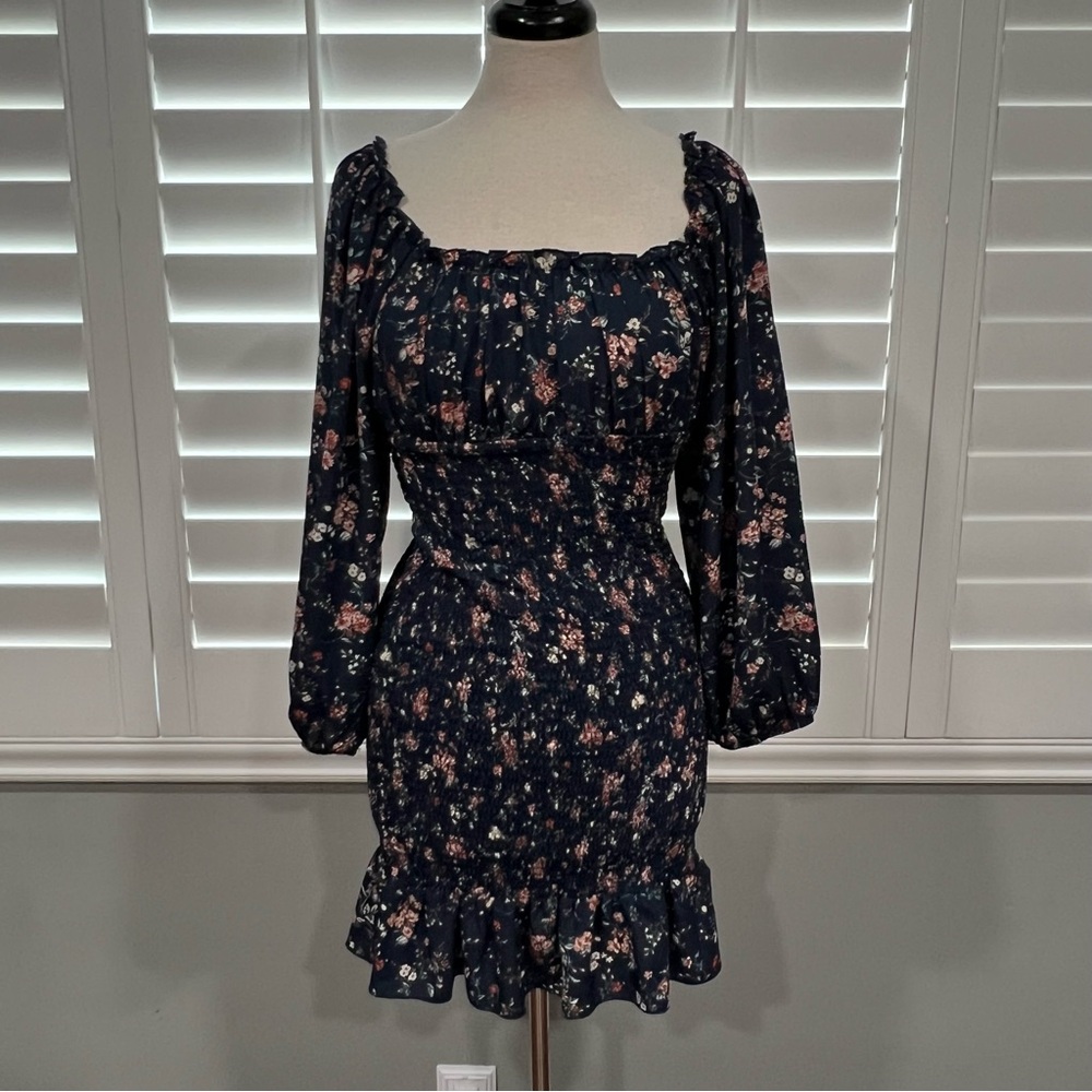 Navy blue long sleeve floral Dress